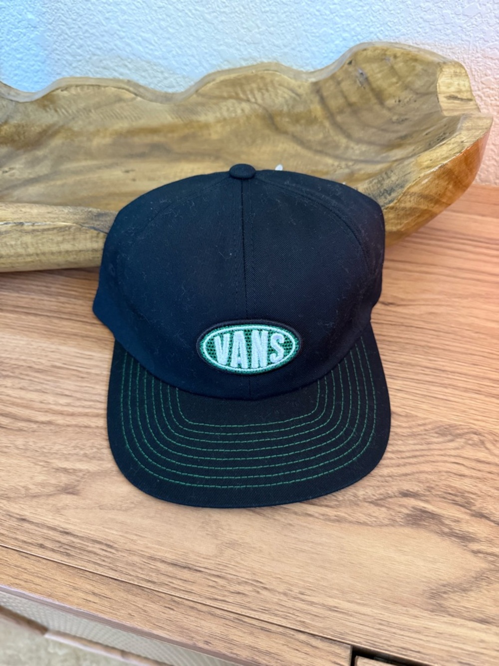 Vans Black Baseball Cap with Green Logo